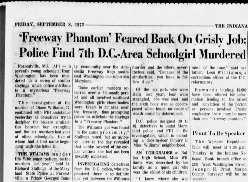 'Freeway Phantom' Feared Back On Grisly Job; Police Find 7th D.C Area Schoolgirl Murdered