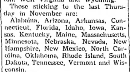 States that celebrated Thanksgiving on the traditional date in 1939