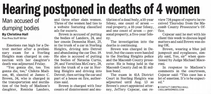 Hearing postponed in deaths of 4 women