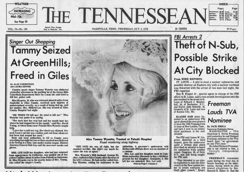 Tammy Wynette abducted - October 1978 - Tennessean