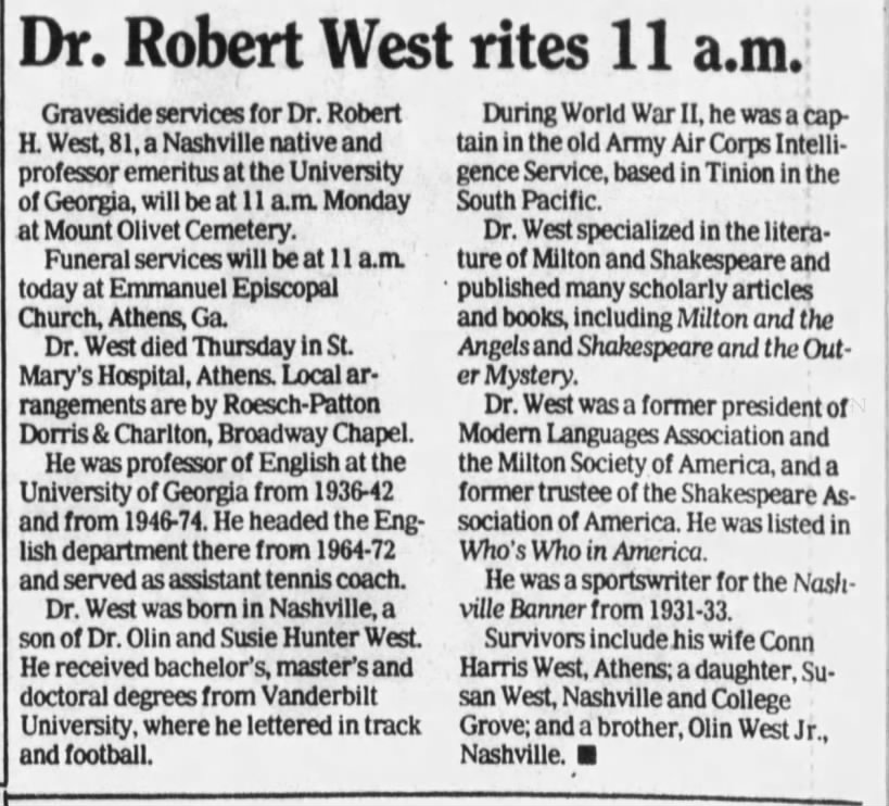 Obituary for Robert H. West (Aged 81)