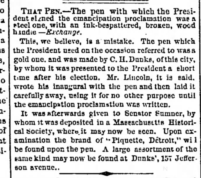1863 - Piquette Lincoln gold pen