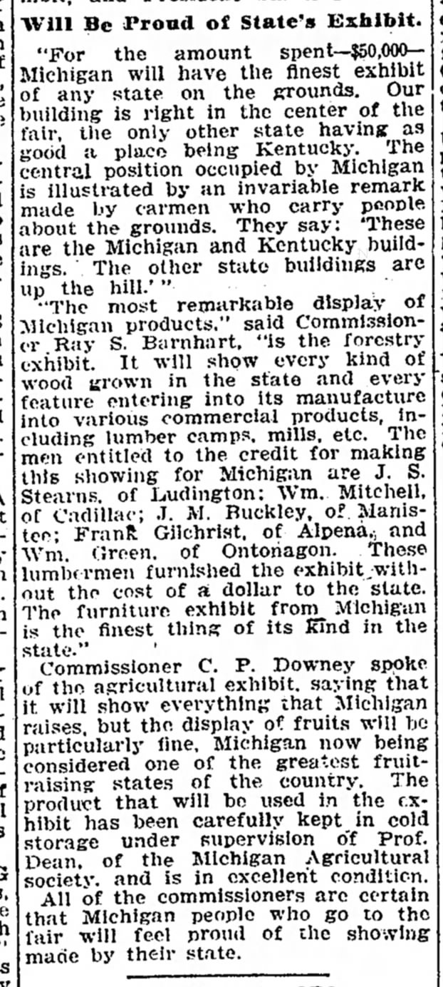 1904 21 Apr - World's Fair Michigan Exhibit