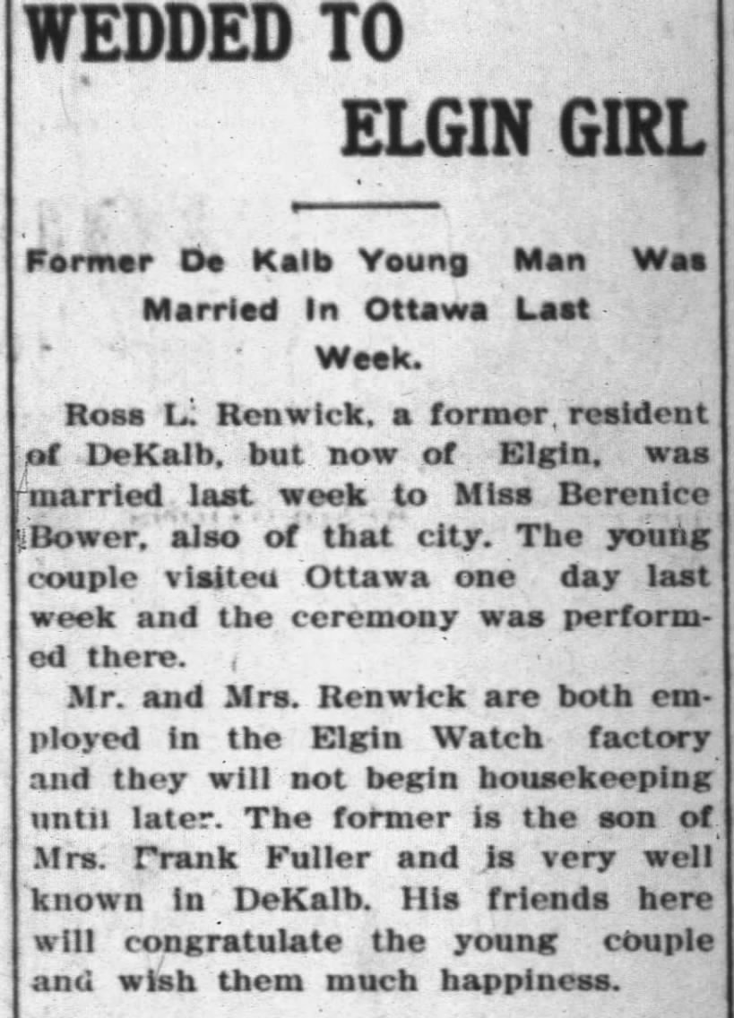 Marriage: Renwick - Bower