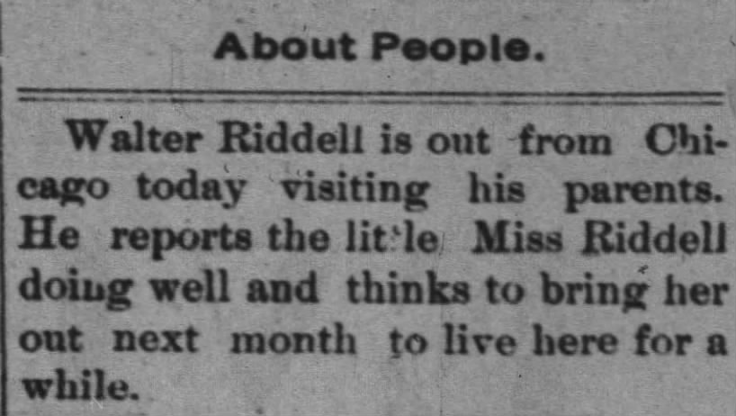 Walter Riddell with mention of his infant daughter