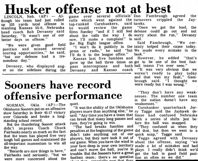 1971 Nebraska-Kansas football, AP