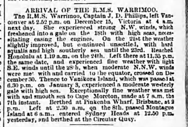 Arrival of the H.M.S. Warrimoo