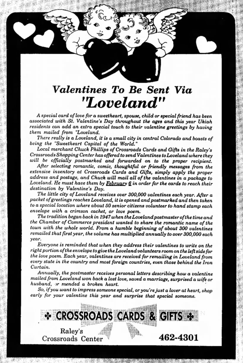 Loveland's Valentines re-mailing program in 1990