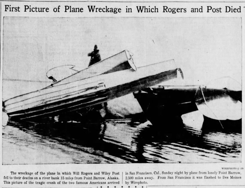 Plane wreck that killed Will Rogers and Wiley Post