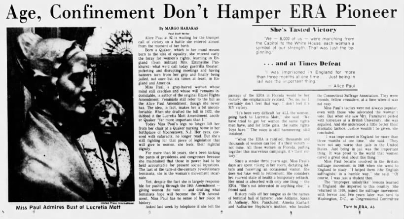 Excerpt from 1977 article about Alice Paul's work on the Equal Rights Amendment