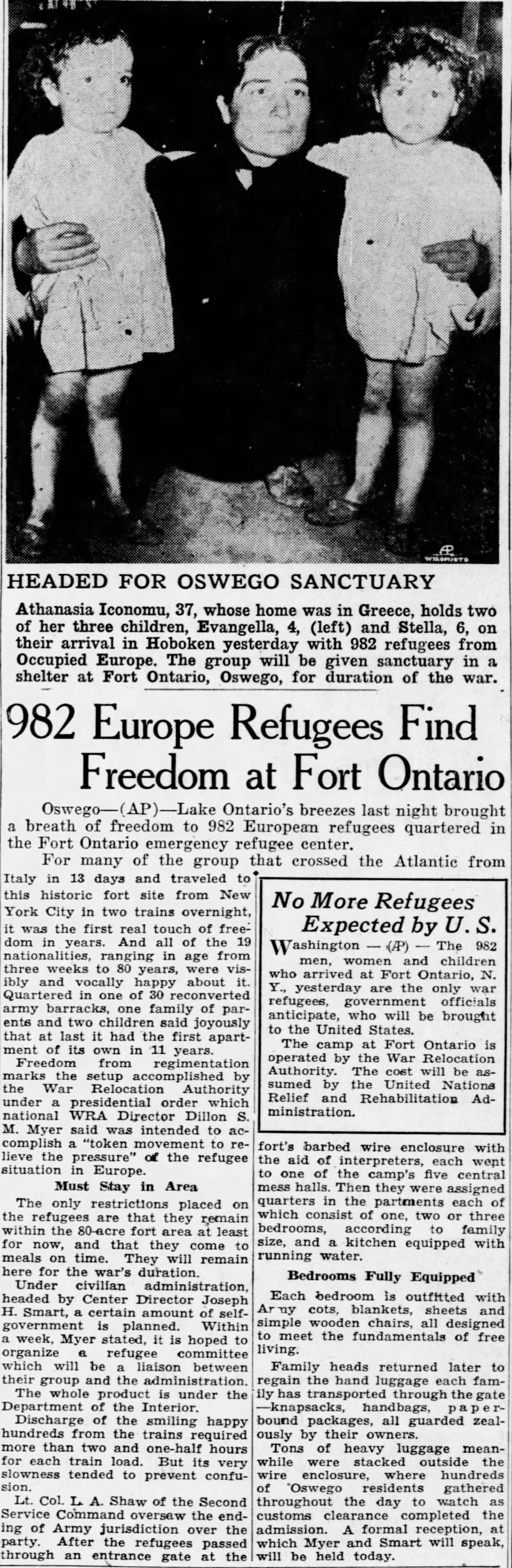 982 Europe Refugees Find Freedom at Fort Ontario (8/6/44)