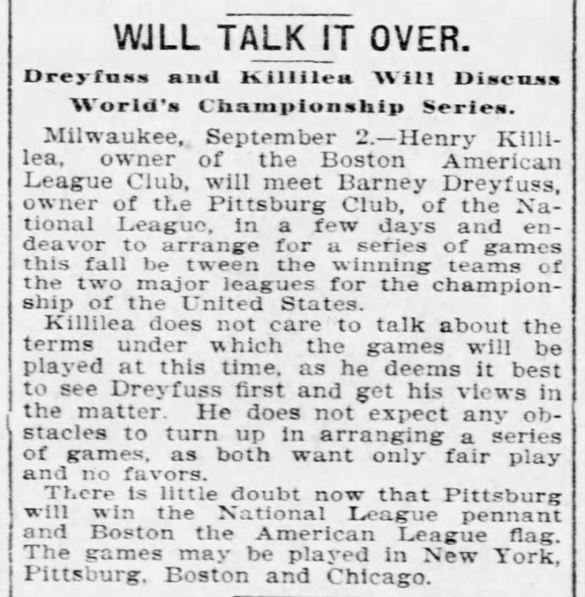 World Series game possible in 1903