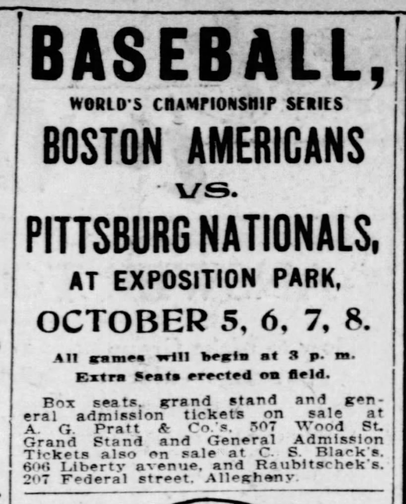 Ad for 1903 World Series