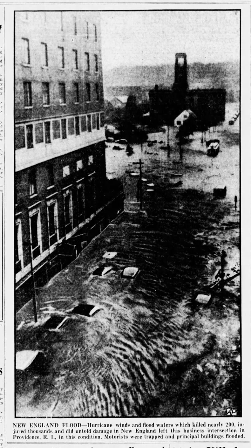 Providence, RI, experiences massive flooding due to 1938 hurricane