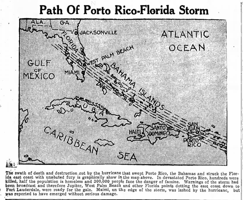 Path of Porto Rico-Florida Storm.