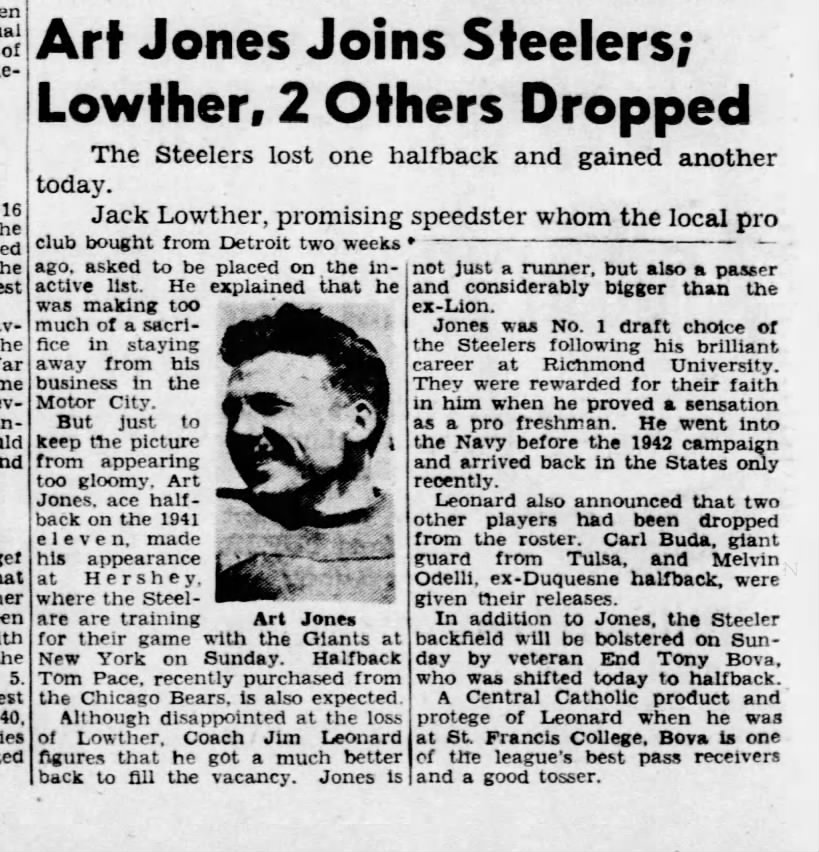 Art Jones rejoins Steelers after war service
