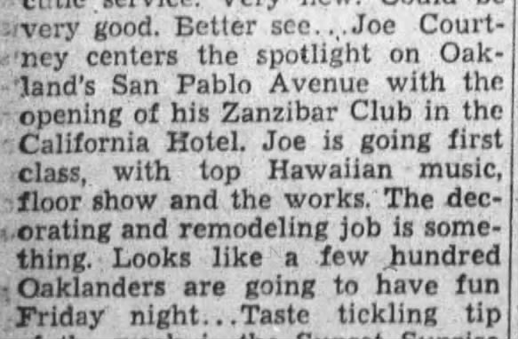 Zanzibar Club opening at California Hotel -- Joe Courtney