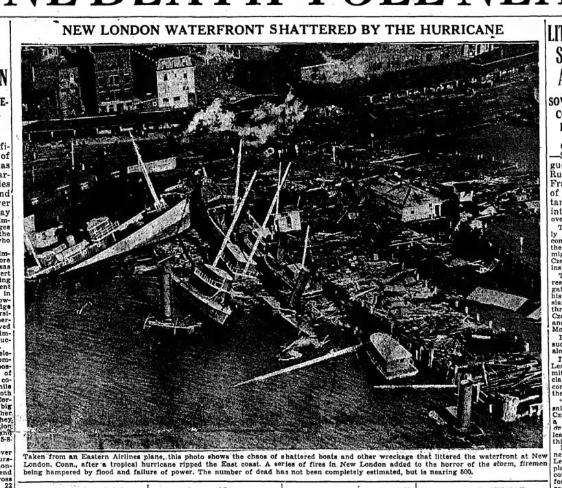 Damage to waterfront in Connecticut from 1938 hurricane