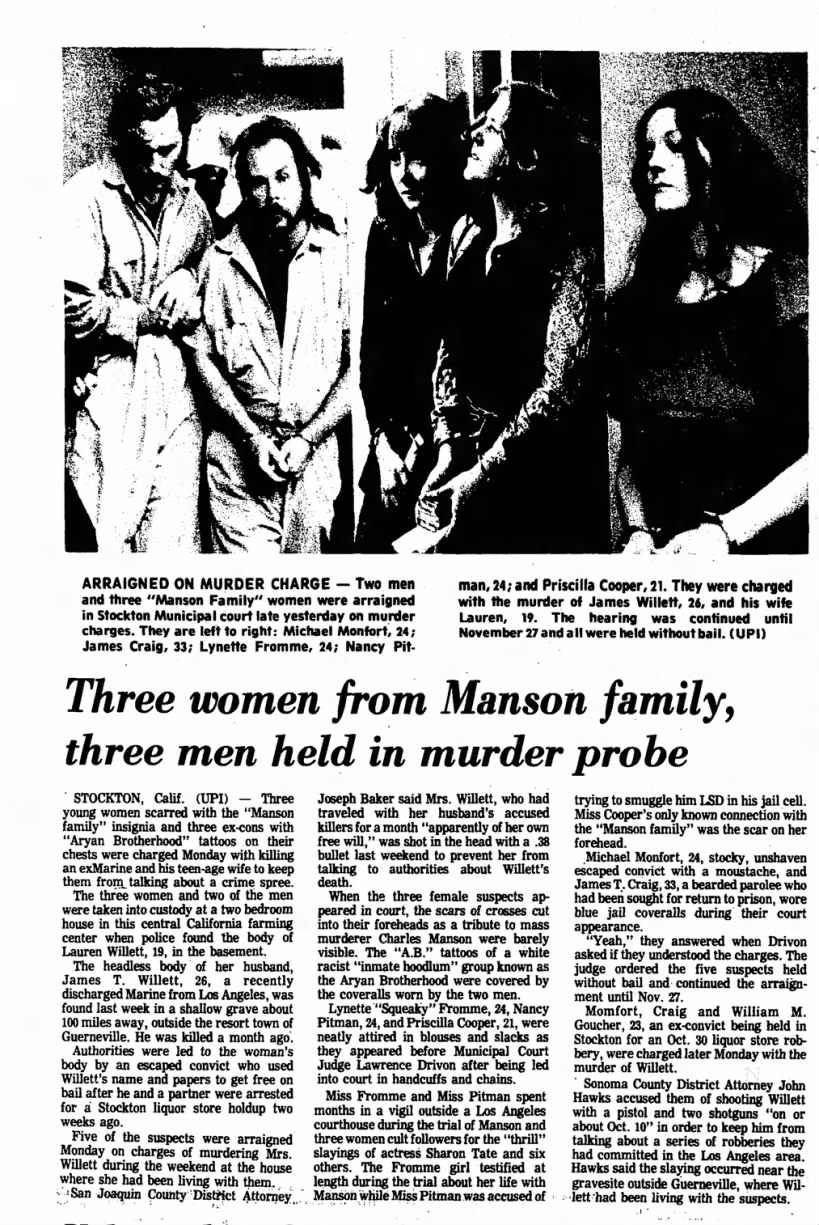 Manson clan murdered James T. and Lauren Willett in California.