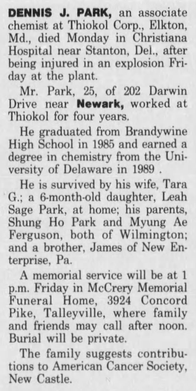 Obituary for DENNIS J. PARK (Aged 25)
