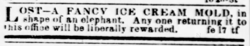 Lost elephant ice cream mold ("Evening Star," 1860)
