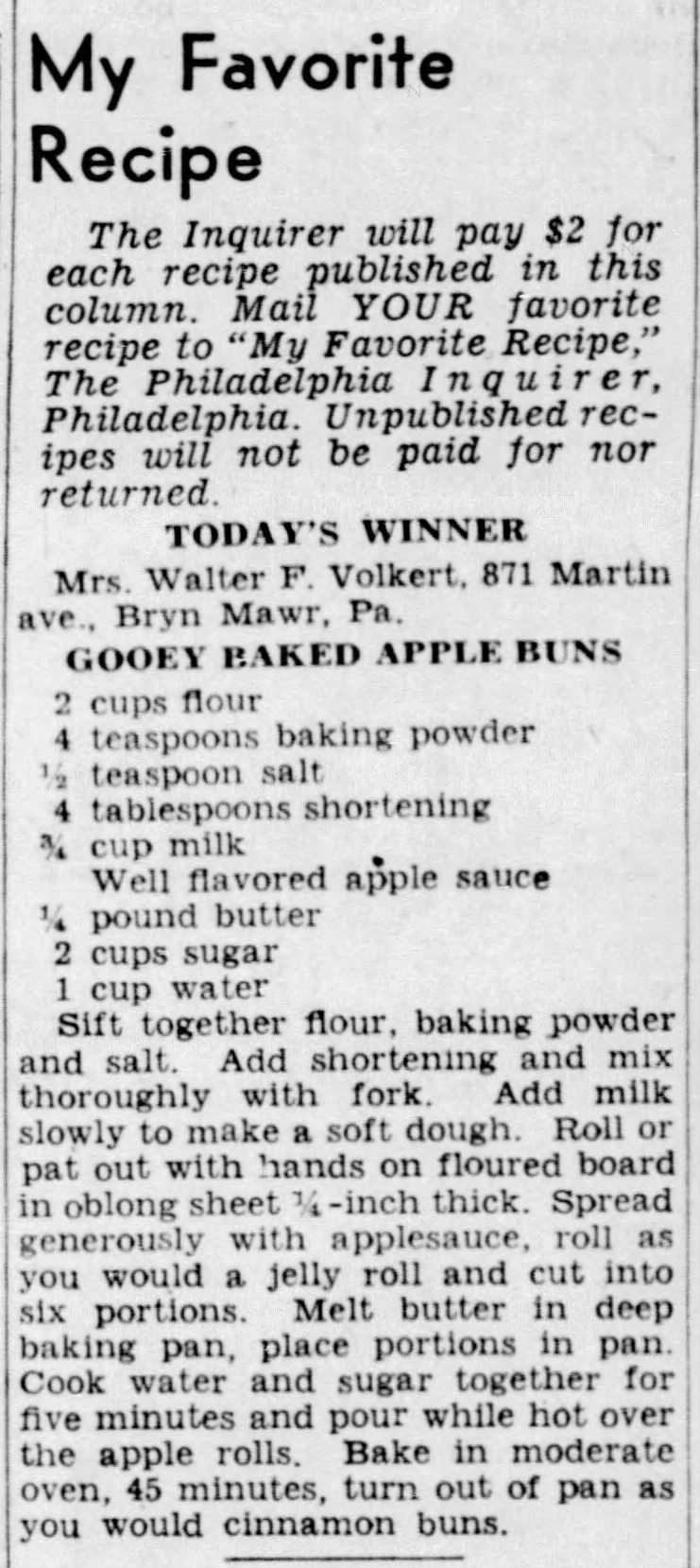 Recipe: Gooey Baked Apple Buns (1941)
