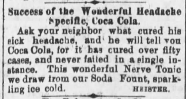 Coca Cola ad, 1887