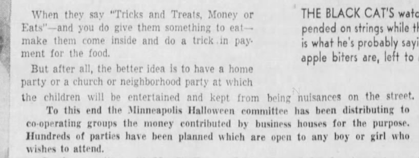 "Tricks and treats, money or eats" (1943).