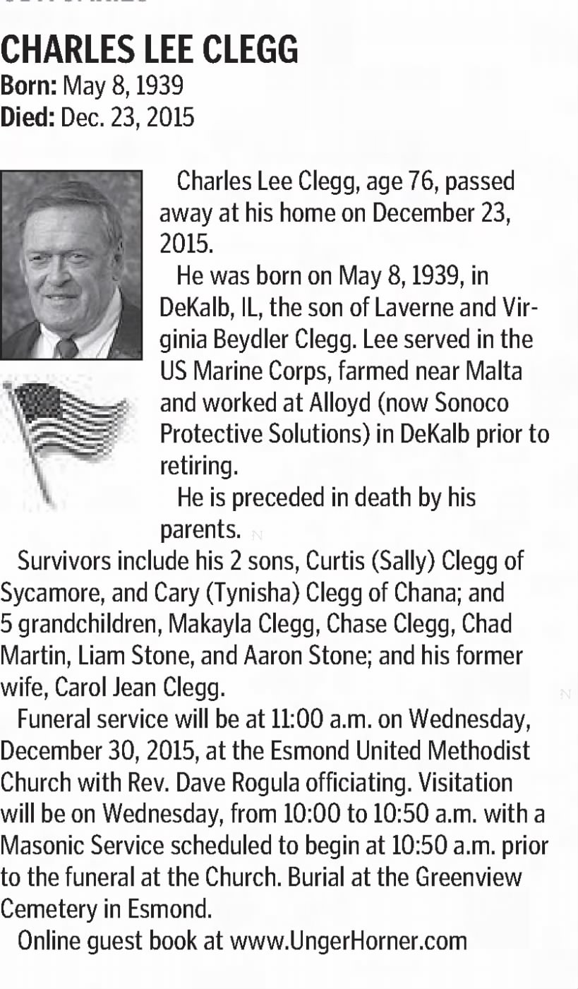 Obituary: Charles Lee Clegg, 1939-2015 (Aged 76)