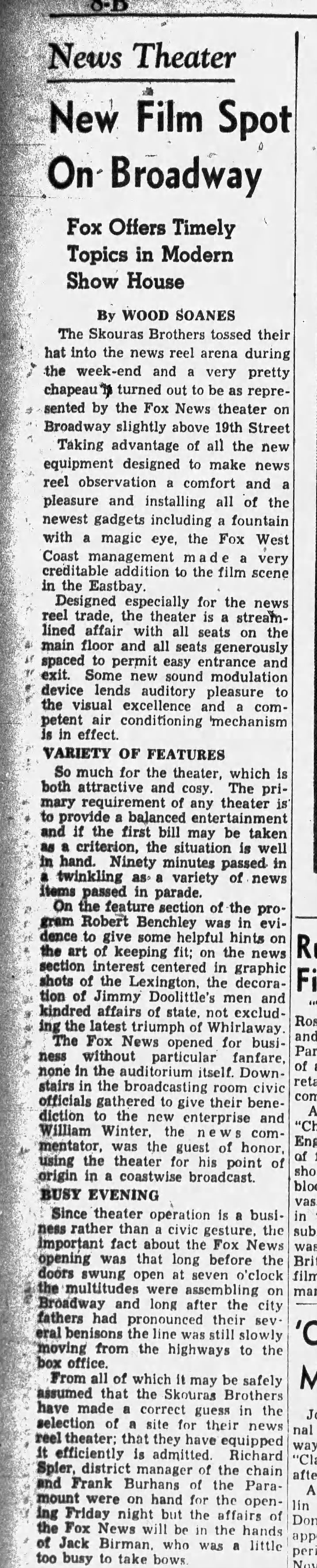 New Film Spot on Broadway - Oakland Tribune July 5, 1942