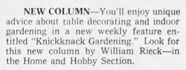 Knickknack Gardening introduced as new weekly column
