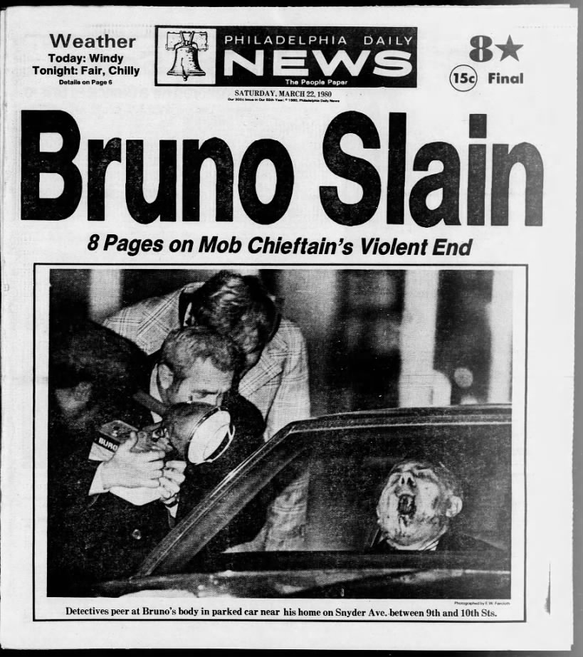 Mob boss Angelo Bruno killed, 1980