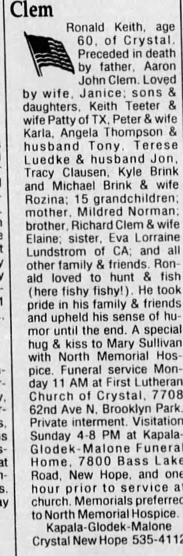 Obituary for Clem Ronald Keith