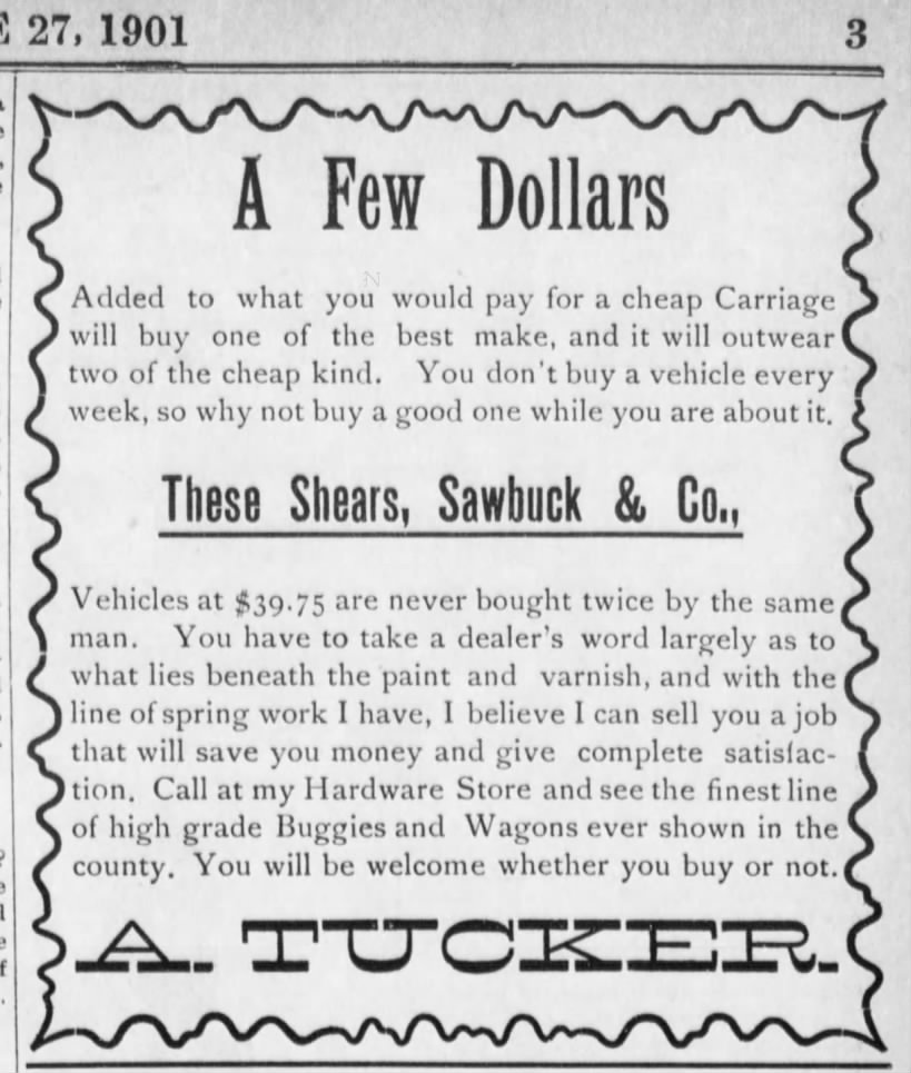 Shears, Sawbuck & Co, nickname for Sears, Roebuck & Co (1901).