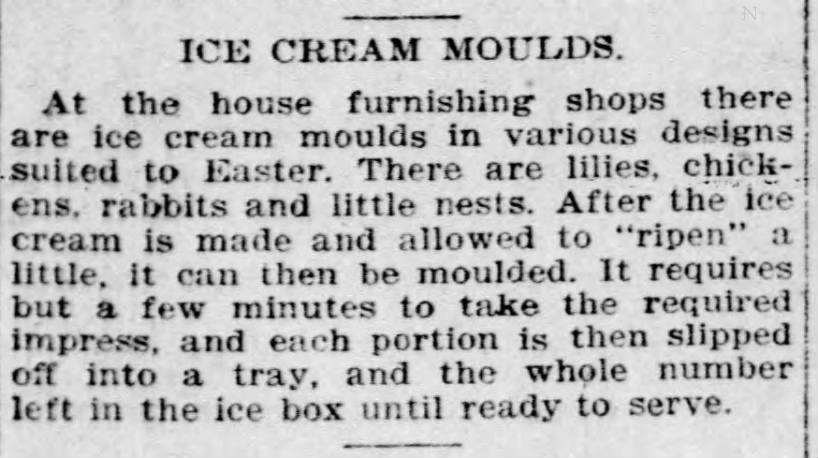 Easter ice cream molds ("The Burlington Free Press," 1904)