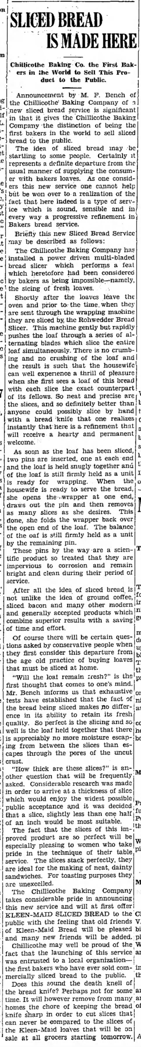 Sliced bread is sold for the first time, 1928