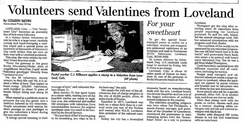 Loveland's Valentines re-mailing program in 2001