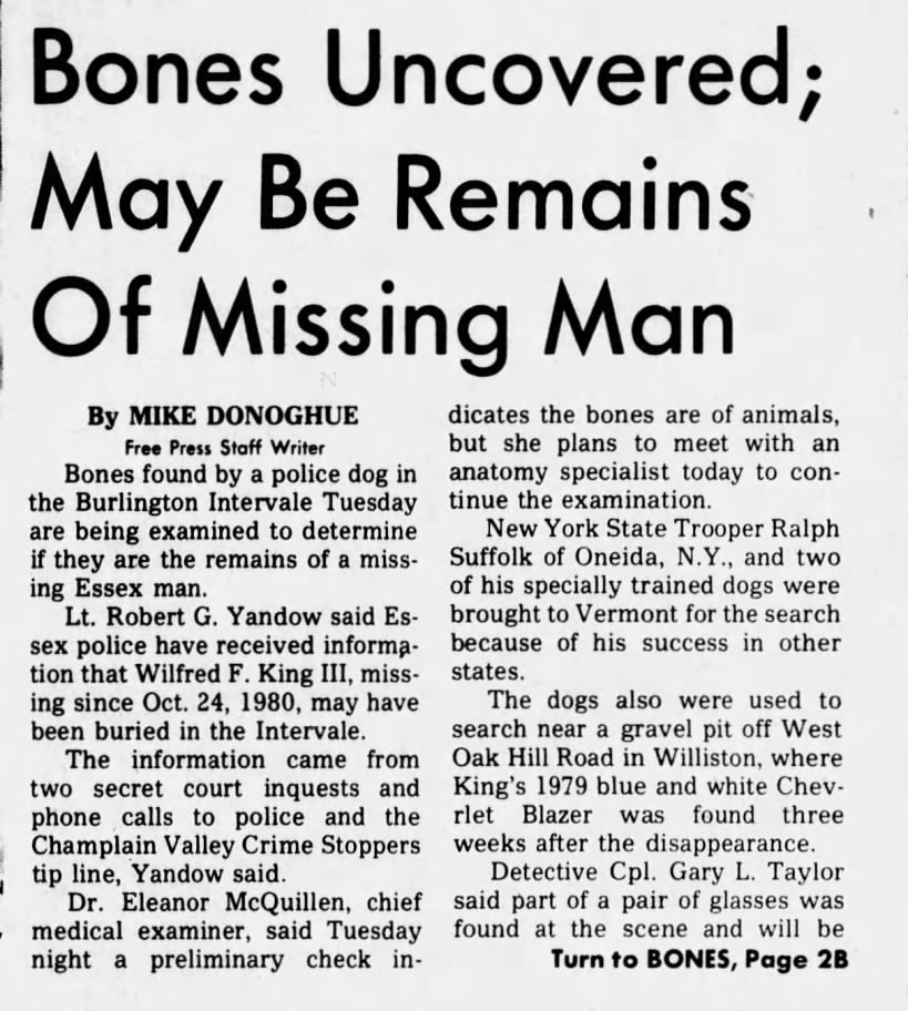 Bones found Burlington Intervale 