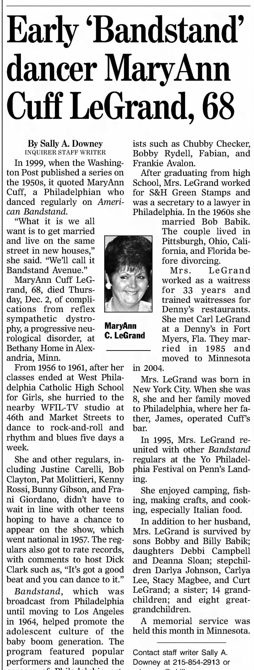 Obituary for Mary Ann Cuff LeGrand (Aged 68)