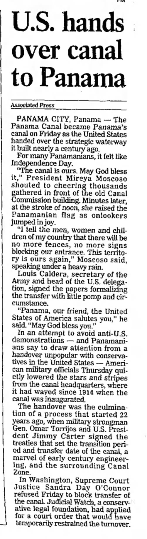 U.S. hands over canal to Panama