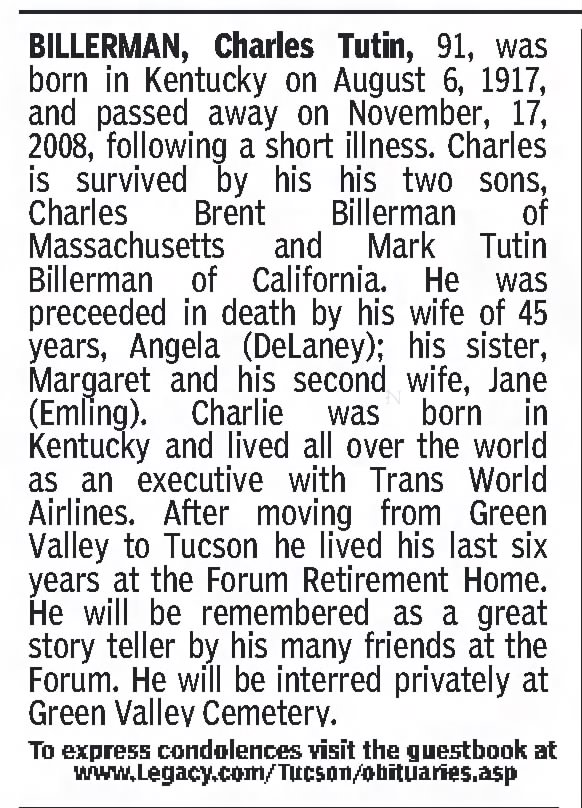 Obituary: Charles Tutin Billerman
