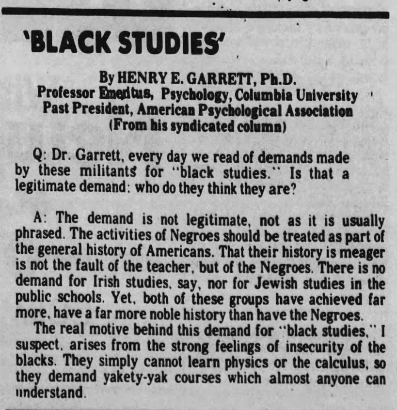 November 18, 1970:  Henry E Garrett:  Black Studies
