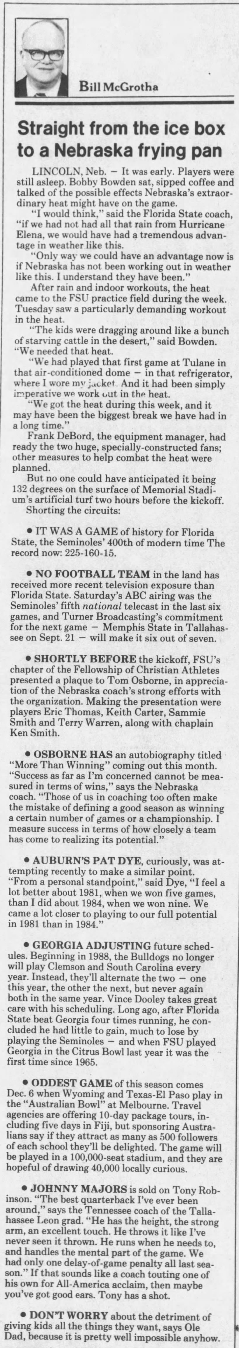 1985 Nebraska-FSU Talla. column