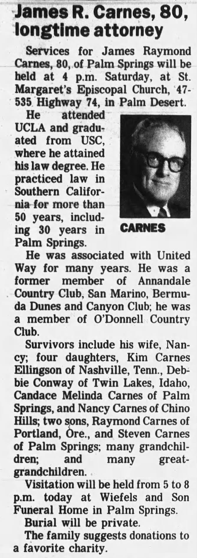 Obituary for James R. CARNES (Aged 80)