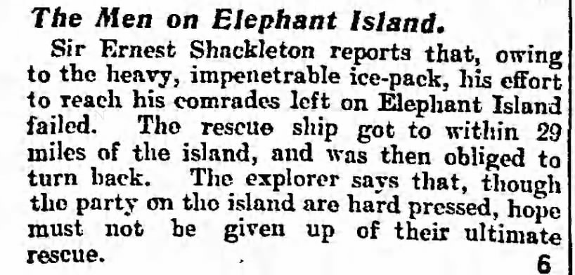 Shackleton attempts to rescue men on Elephant Island