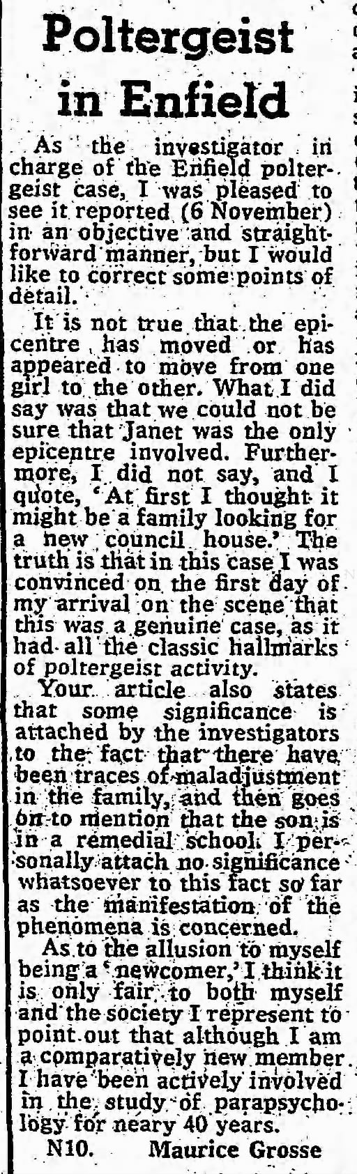 Enfield Poltergeist - Janet mentioned as "epicenter" of poltergeist activities