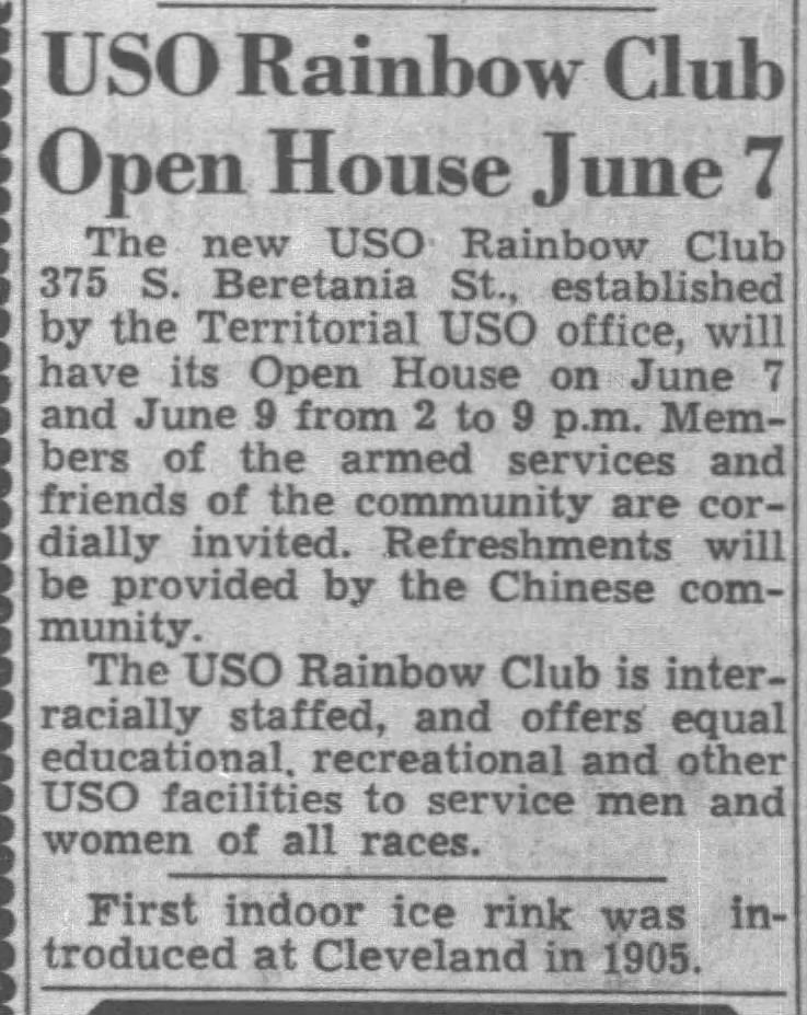 HA USO Rainbow Club Open House June 7 (1945)