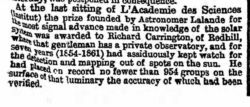 Richard Carrington receives astronomy award - 1865