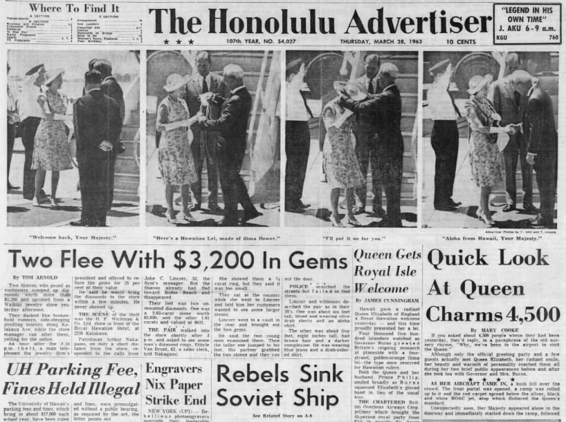 March 27, 1963: Thousands welcome Queen Elizabeth to Hawaii