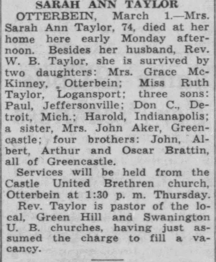 Obituary for SARAH ANN TAYLOR (Aged 74) - Newspapers.com